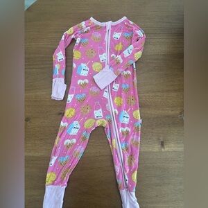 Little Sleepies Bamboo Cookies and Milk Pink Zippy Pajamas 12-18M Toddler/Baby